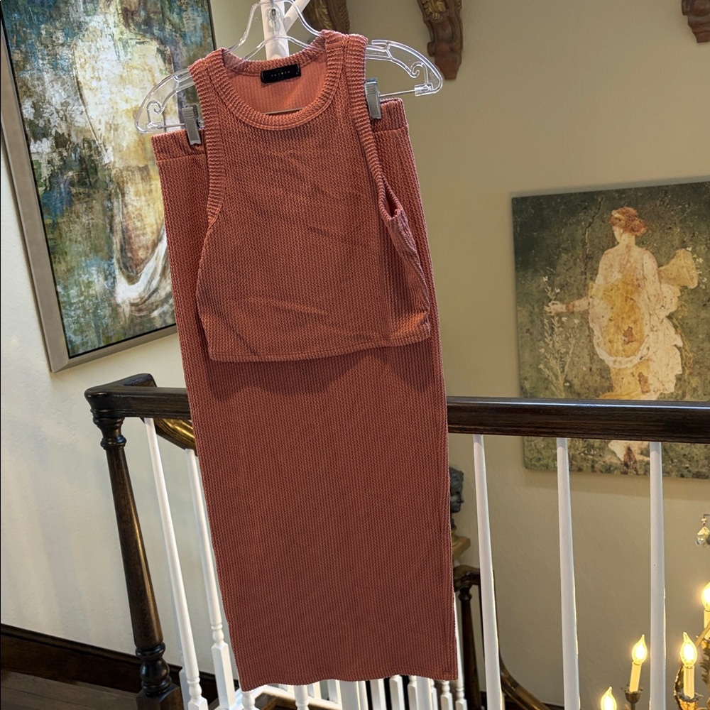 Ribbed Midi Skirt in Dusty Rose